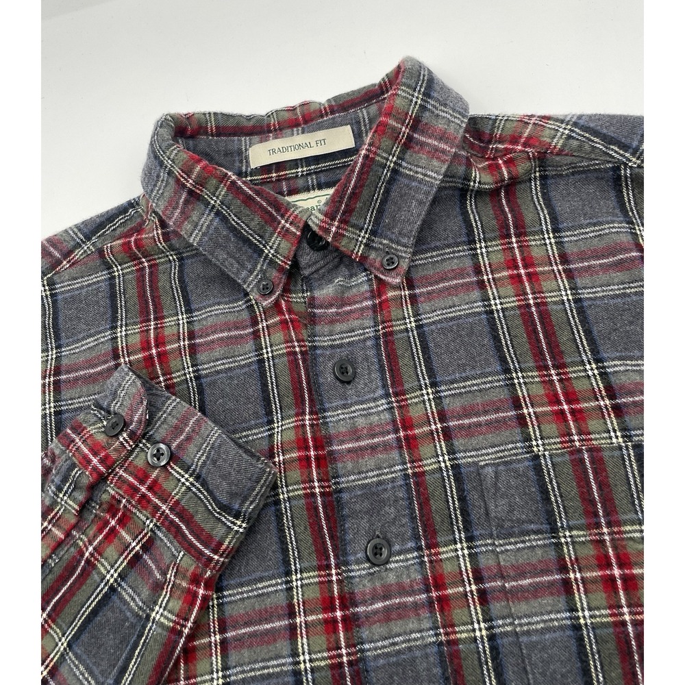 LL Bean Shirt Men's‎ M Tall Traditional Fit Flannel Button Gray Red Plaid